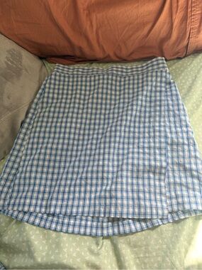 Max Studio Blue and White Plaid A-Line Skirt